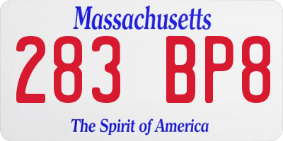 MA license plate 283BP8