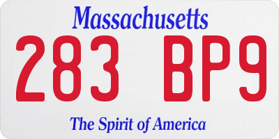 MA license plate 283BP9