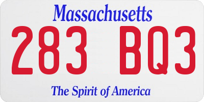 MA license plate 283BQ3