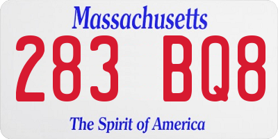 MA license plate 283BQ8