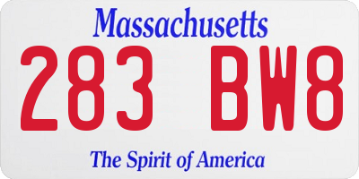MA license plate 283BW8