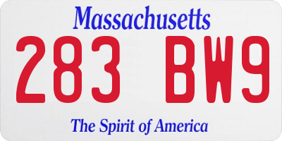 MA license plate 283BW9