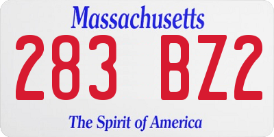 MA license plate 283BZ2