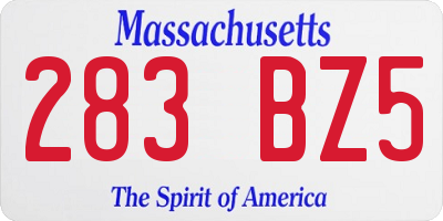 MA license plate 283BZ5