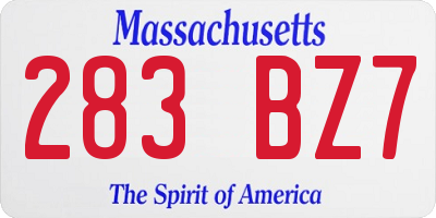 MA license plate 283BZ7