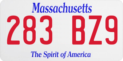 MA license plate 283BZ9