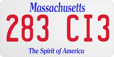MA license plate 283CI3