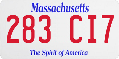 MA license plate 283CI7