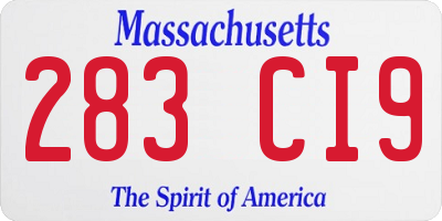MA license plate 283CI9