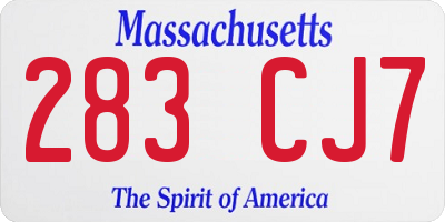MA license plate 283CJ7