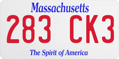 MA license plate 283CK3