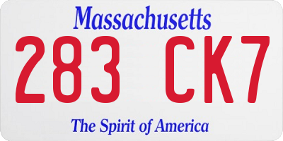 MA license plate 283CK7