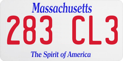 MA license plate 283CL3