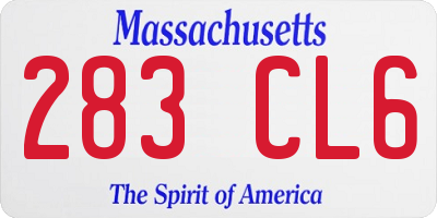 MA license plate 283CL6