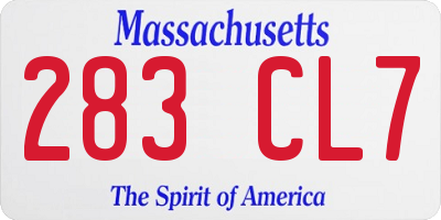 MA license plate 283CL7