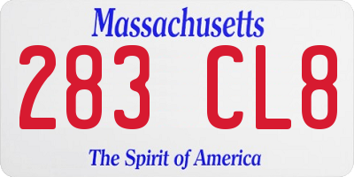 MA license plate 283CL8