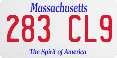 MA license plate 283CL9