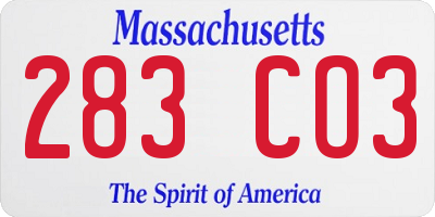 MA license plate 283CO3