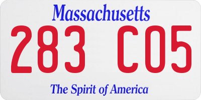 MA license plate 283CO5