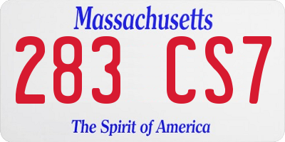 MA license plate 283CS7