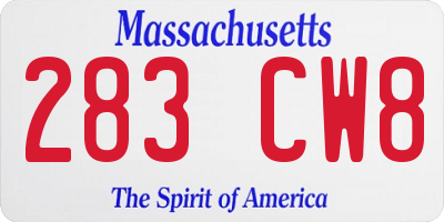 MA license plate 283CW8