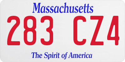 MA license plate 283CZ4