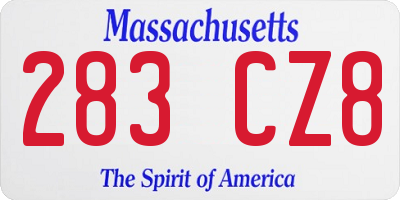 MA license plate 283CZ8