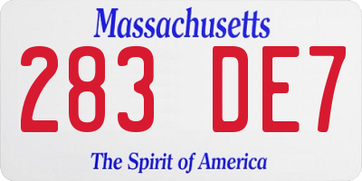MA license plate 283DE7