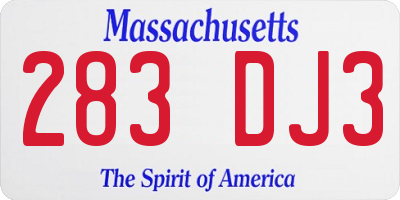 MA license plate 283DJ3