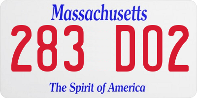 MA license plate 283DO2