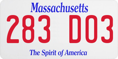 MA license plate 283DO3
