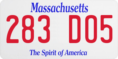 MA license plate 283DO5