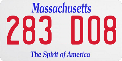 MA license plate 283DO8