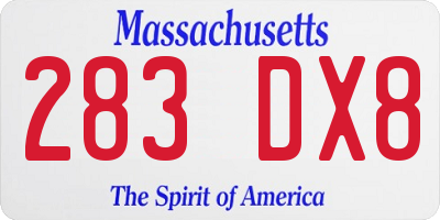 MA license plate 283DX8