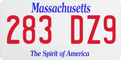MA license plate 283DZ9
