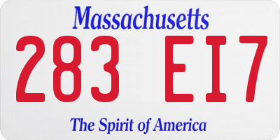 MA license plate 283EI7
