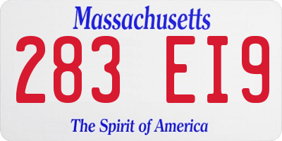MA license plate 283EI9