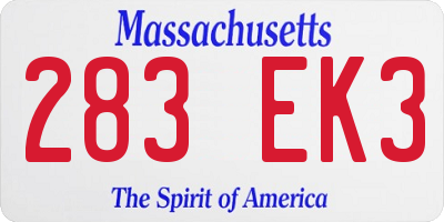 MA license plate 283EK3