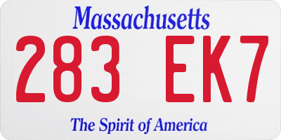 MA license plate 283EK7