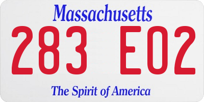 MA license plate 283EO2