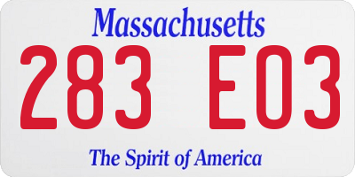 MA license plate 283EO3