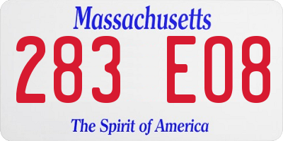 MA license plate 283EO8