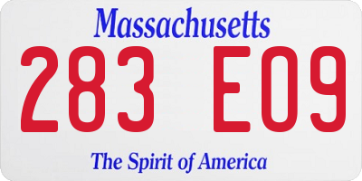 MA license plate 283EO9