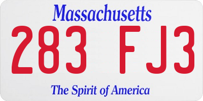 MA license plate 283FJ3