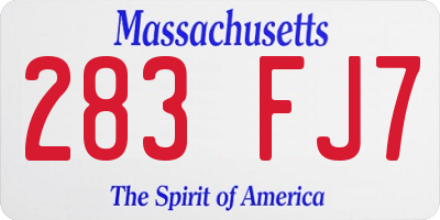 MA license plate 283FJ7