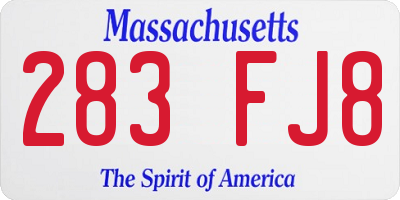 MA license plate 283FJ8
