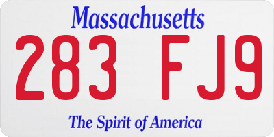 MA license plate 283FJ9