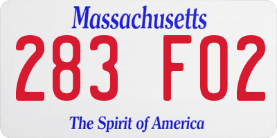 MA license plate 283FO2