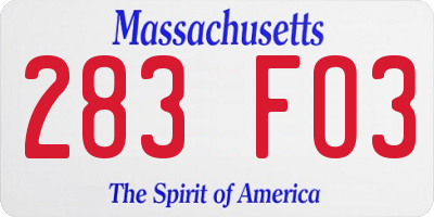 MA license plate 283FO3