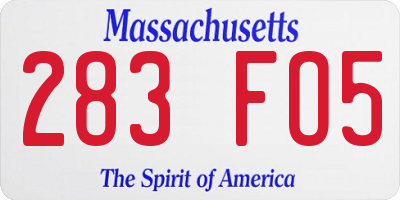 MA license plate 283FO5